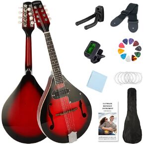 Mandolin A Style Acoustic 8 String Mandolins Electric Mandolins Instrument خشب التنوب مع أوتار موالف، حزام حقيبة أزعج يختار شماعات للبالغين المبتدئين (Redbrust-Electric) in Kuwait