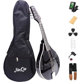 نموذج آلة المندولين للمبتدئين والأطفال والكبار. مجموعة مندولين صوتي مكونة من 8 أوتار من شجرة التنوب والسابيلي؛ مجموعة المبتدئين: موالف، أوتار، أشرطة، اختيار، قطعة قماش للمسح، أسود لامع in Kuwait