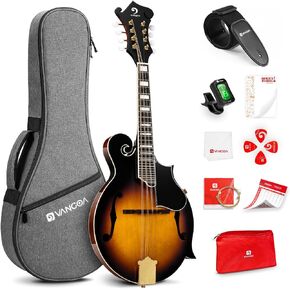 Vangoa F-Style Mandolins Instrument 29-Fret, 8 String Acoustic Mandolin With Protective Plate, for Beginner Adults, Sunburst