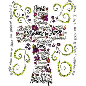 Sisters in Christ Cross - Christian Gift for Her Wordart - Signed Art Print by Dovetail Ink (5x7 Inches)