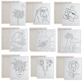 20 pieces/4 Pack Pre Drawn Canvas Painting Kit | Flower Combo Birthday, Corporate Event Pre Drawn Stretched Canvas Kit | Adult Sip and Paint Party Favor | DIY Date Night (9 Variety Combo)