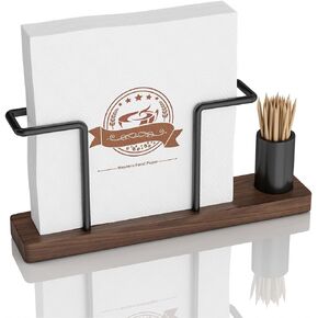 Napkin Holder for Table，Vertical Napkin Holder with Solid Walnut Base, Wooden Napkin Holders for Paper Napkins，Mail，Bills，Suitable for All Dining and Desk Decor