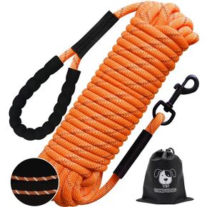 Long Dog Leash for Dog Training 30FT, Reflective Heavy Duty Dog Lead Rope with Soft Padded Handle, Suitable for Small to Large Dogs, Bright Orange - Classic Leashes and Training Leashes
