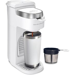 Hamilton Beach 47621 The Scoop Single Serve Coffee Maker & Fast Grounds Brewer for 8-14oz. Cups, Brews in Minutes, Next Gen, White