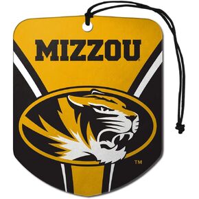 FANMATS 61622 NCAA Missouri Tigers Hanging Car Air Freshener, 2 Pack, Black Ice Scent, Odor Eliminator, Shield Design with Team Logo