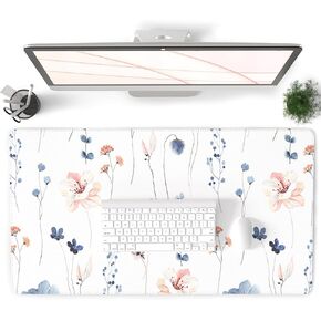 QIYI Large Mouse Pad for Desk, Boho Computer Desk Mat for Keyboard and Mouse, Non-Slip Rubber Base Waterproof Leather Desk Pad, Tropical Leaves Gaming Mousepad Office Desk Accessories, 31.5" x 15.7"