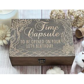 18th Birthday Commemorative Capsule: Elegant Engraved Memory Box for Baby's First Year, Anniversary & Special Milestones, Premium Keepsake Chest (Size 1, Dark Finish)