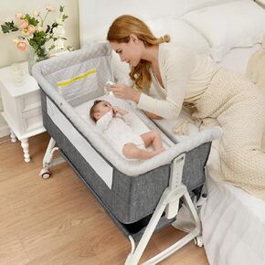 Baby Baby Bassinet,3 in 1 Bassinet，Adjustable Height Bassinet Bedside Sleeper Bedside Sleeper with Storage Basket and Wheels，Safety CPC Certified
