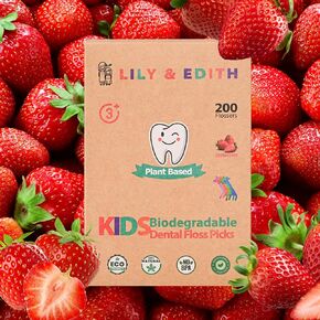 LILY & EDITH Kids Plant Based Dental Floss Picks 200 Counts, Fluoride Free, Corn Starch Material, Chemical Free, Fun Animal Flossing Sticks, Ultra Sturdy Thread, Zero Waste Package (Chocolate)