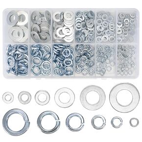 336pcs Spring Lock Washers & Flat Washers Assortment Kit, Includes 168pcs Split Lock Washers, 168pcs Hardware Lock Metal Flat Washers for Bolts Screws, M4 M5 M6 M8 M10 M12