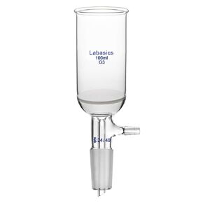 Borosilicate Glass Buchner Filtering Funnel with Fine Frit (G3), 46mm Inner Diameter, 80mm Depth, with 24/40 Standard Taper Inner Joint and Vacuum Serrated Tubulation (100ml)