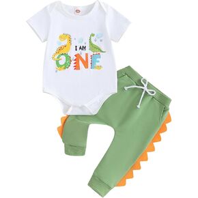 Toddler Baby Boy Birthday Outfit 1st-5th Dinosaur Romper Shirt Joggers Pant Set 1 2 3 4 5 Yr Birthday Outfit Boy