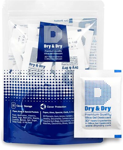 Dry & Dry 5 Gram [50 Packets] Premium Silica Gel Silica Gel Packets Desiccants Silica Gel Packs - Rechargeable Moisture Absorbers, Desiccant Packets in Saudi Arabia
