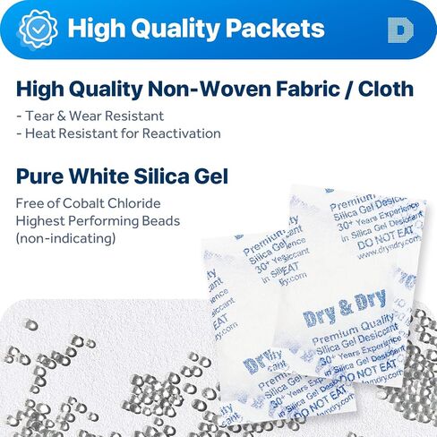 Dry & Dry 5 Gram [50 Packets] Premium Silica Gel Silica Gel Packets Desiccants Silica Gel Packs - Rechargeable Moisture Absorbers, Desiccant Packets in Saudi Arabia