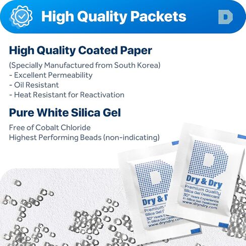 Dry & Dry 5 Gram [50 Packets] Premium Silica Gel Silica Gel Packets Desiccants Silica Gel Packs - Rechargeable Moisture Absorbers, Desiccant Packets in Saudi Arabia