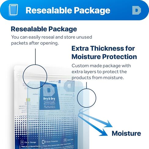 Dry & Dry 5 Gram [50 Packets] Premium Silica Gel Silica Gel Packets Desiccants Silica Gel Packs - Rechargeable Moisture Absorbers, Desiccant Packets in Saudi Arabia