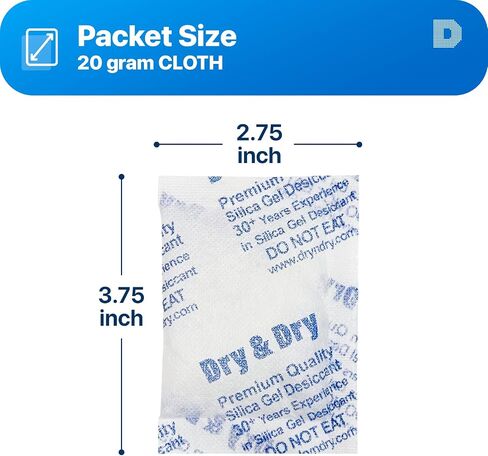 Dry & Dry 5 Gram [50 Packets] Premium Silica Gel Silica Gel Packets Desiccants Silica Gel Packs - Rechargeable Moisture Absorbers, Desiccant Packets in Saudi Arabia