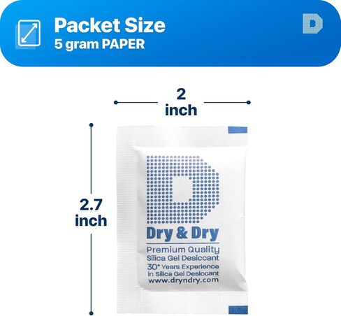 Dry & Dry 5 Gram [50 Packets] Premium Silica Gel Silica Gel Packets Desiccants Silica Gel Packs - Rechargeable Moisture Absorbers, Desiccant Packets in Saudi Arabia