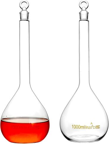 دورق حجمي QWORK سعة 1000 مل مع سدادة زجاجية، 4 عبوات 3.3 زجاج بوروسيليليك مرتفع، سدادة أرضية in Kuwait