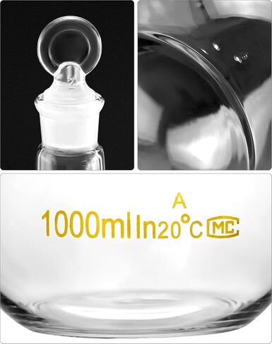 دورق حجمي QWORK سعة 1000 مل مع سدادة زجاجية، 4 عبوات 3.3 زجاج بوروسيليليك مرتفع، سدادة أرضية in Kuwait