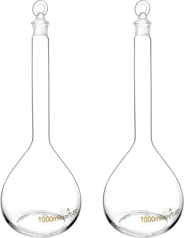 دورق حجمي QWORK سعة 1000 مل مع سدادة زجاجية، 4 عبوات 3.3 زجاج بوروسيليليك مرتفع، سدادة أرضية in Kuwait