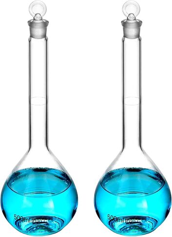 QWORK 1000ml Volumetric Flask with Glass Stopper, 4 Pack 3.3 High Borosilicate Glass, Ground Stopper in Saudi Arabia