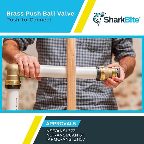 صمام كروي SharkBite Max 1/2 بوصة، ادفع لتوصيل تركيبات السباكة النحاسية، إيقاف المياه، أنبوب PEX، النحاس، CPVC، PE-RT، HDPE، UR22222A in Saudi Arabia