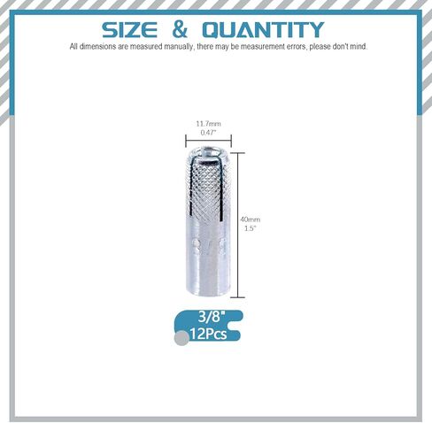 12 قطعة 3/8 بوصة من الحديد الفاخر المخرش في مجموعة المراسي، مثبتات توسيع السطح المطلية بالزنك للخرسانة الصلبة (3/8 بوصة) in Kuwait