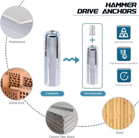 12 قطعة 3/8 بوصة من الحديد الفاخر المخرش في مجموعة المراسي، مثبتات توسيع السطح المطلية بالزنك للخرسانة الصلبة (3/8 بوصة) in Kuwait