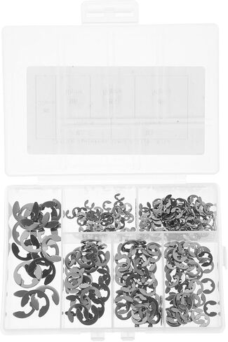 غسالات من الفولاذ المقاوم للصدأ 300 قطعة 304 غسالة مفتوحة من النوع E-Type Circlips مجموعة متنوعة من حلقات التثبيت الدائرية من النوع E لفتح مجموعة متنوعة من الحلقات الدائرية in Kuwait