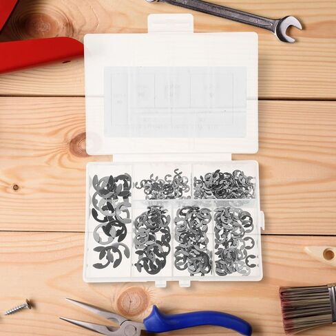 غسالات من الفولاذ المقاوم للصدأ 300 قطعة 304 غسالة مفتوحة من النوع E-Type Circlips مجموعة متنوعة من حلقات التثبيت الدائرية من النوع E لفتح مجموعة متنوعة من الحلقات الدائرية in Kuwait