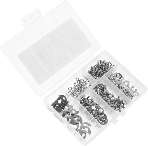 غسالات من الفولاذ المقاوم للصدأ 300 قطعة 304 غسالة مفتوحة من النوع E-Type Circlips مجموعة متنوعة من حلقات التثبيت الدائرية من النوع E لفتح مجموعة متنوعة من الحلقات الدائرية in Kuwait