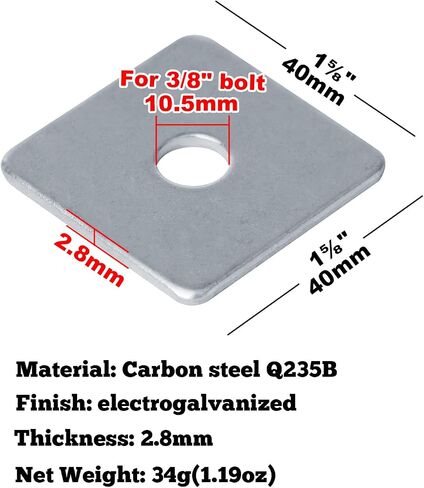 30 Pcs Square Washers Plate 3/8"(ID) x1-5/8"x1-5/8", Electrogalvanized Steel Thickness 2.8mm Bearing Plate Square Strut Channel Washer in Saudi Arabia
