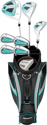 مجموعة جولف Nitro X Factor مكونة من 13 قطعة للسيدات من الجرافيت، يد يمنى، أزرق مخضر/فضي، مقاس كبير in Kuwait