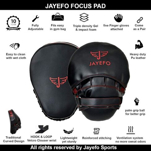 Jayefo Glorious Boxing Pads Focus Mitts for Training - Punching Blocking Pad for Boxing, Kick Boxing, MMA, Muay Thai and Material Arts - Curved Punch Mitts - Standard Size - Black in Kuwait