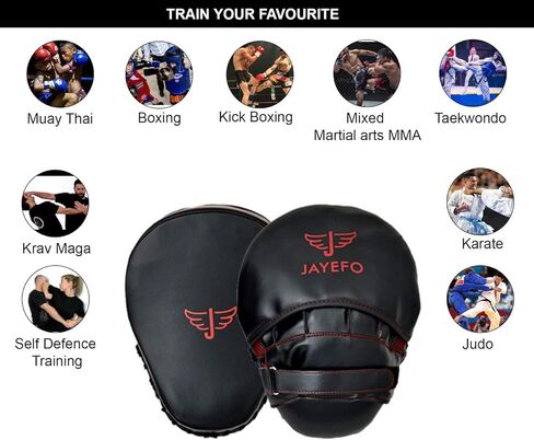 Jayefo Glorious Boxing Pads Focus Mitts for Training - Punching Blocking Pad for Boxing, Kick Boxing, MMA, Muay Thai and Material Arts - Curved Punch Mitts - Standard Size - Black in Kuwait