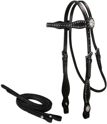 Tahoe Tack Leather Starry Night Studded Horse Headstall & Matching Reins, Black, Full Horse (17-1736-BK) in Saudi Arabia