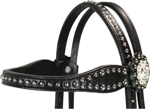 Tahoe Tack Leather Starry Night Studded Horse Headstall & Matching Reins, Black, Full Horse (17-1736-BK) in Saudi Arabia