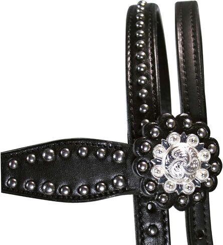 Tahoe Tack Leather Starry Night Studded Horse Headstall & Matching Reins, Black, Full Horse (17-1736-BK) in Saudi Arabia