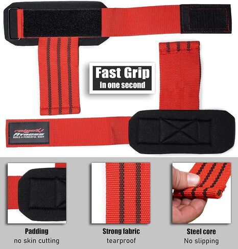 Fast Grip Lifting Straps for weightlifting Strength Training (+ Training Plans) Professional quick fastening with Metal Bolts for Powerlifting, Crossfit & Fitness - Bodybuilding for Men and Women in Saudi Arabia