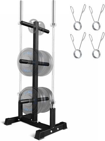Yes4All Weight Plate Tree Holder & Vertical Barbell Storage Rack For Home Gym, 6-Pegs Olympic Weight Plate & 2 Barbells in Saudi Arabia