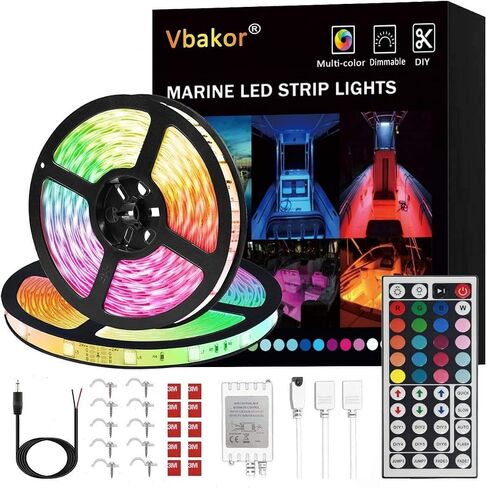 vbakor أدى أضواء الشريط أضواء القارب، 32.8ft أضواء قارب عائم البحرية، أضواء سطح القارب للماء، أضواء داخلية قارب متعدد الألوان لقارب عائم جون باس، أضواء قارب الصيد الليلي in Kuwait