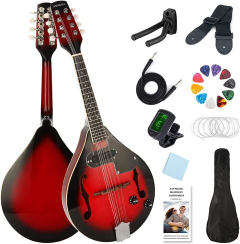 Mandolin A Style Acoustic 8 String Electric Mandolins Instrument Spruce Wood with Tuner Strings Gig Bag Strap Picks Hanger for Beginner Adults (Redbrust-Electric) in Saudi Arabia
