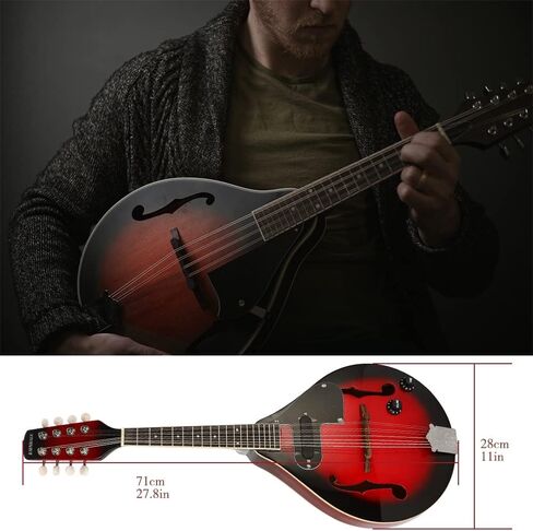 Mandolin A Style Acoustic 8 String Electric Mandolins Instrument Spruce Wood with Tuner Strings Gig Bag Strap Picks Hanger for Beginner Adults (Redbrust-Electric) in Saudi Arabia