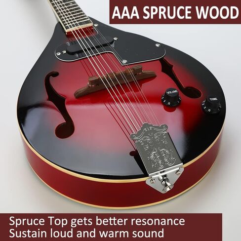Mandolin A Style Acoustic 8 String Electric Mandolins Instrument Spruce Wood with Tuner Strings Gig Bag Strap Picks Hanger for Beginner Adults (Redbrust-Electric) in Saudi Arabia