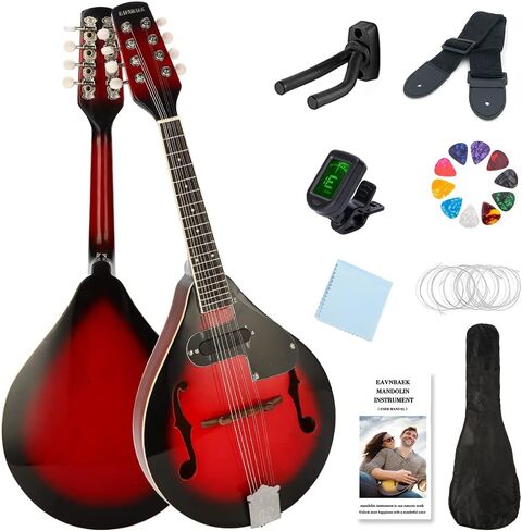 Mandolin A Style Acoustic 8 String Mandolins Electric Mandolins Instrument خشب التنوب مع أوتار موالف، حزام حقيبة أزعج يختار شماعات للبالغين المبتدئين (Redbrust-Electric) in Kuwait