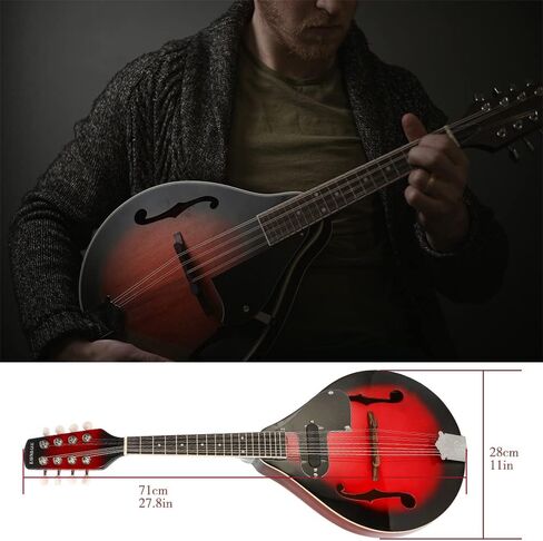 Mandolin A Style Acoustic 8 String Mandolins Electric Mandolins Instrument خشب التنوب مع أوتار موالف، حزام حقيبة أزعج يختار شماعات للبالغين المبتدئين (Redbrust-Electric) in Kuwait