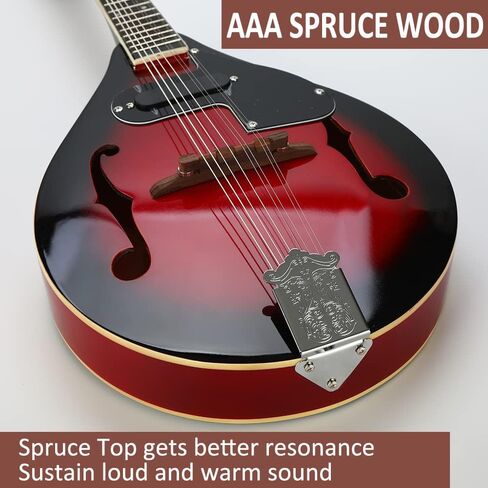 Mandolin A Style Acoustic 8 String Mandolins Electric Mandolins Instrument خشب التنوب مع أوتار موالف، حزام حقيبة أزعج يختار شماعات للبالغين المبتدئين (Redbrust-Electric) in Kuwait