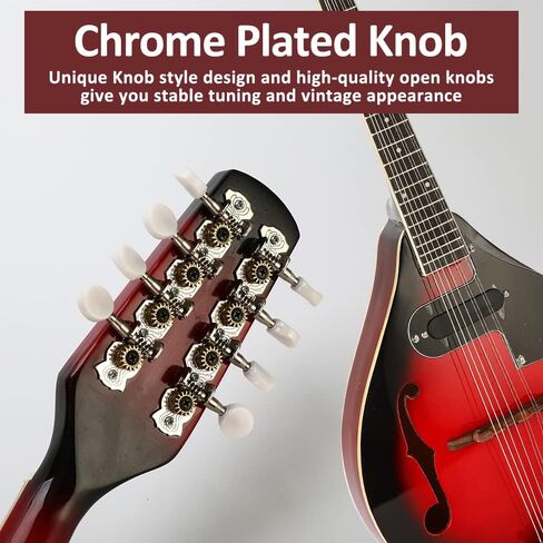 Mandolin A Style Acoustic 8 String Mandolins Electric Mandolins Instrument خشب التنوب مع أوتار موالف، حزام حقيبة أزعج يختار شماعات للبالغين المبتدئين (Redbrust-Electric) in Kuwait