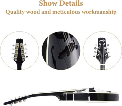 نموذج آلة المندولين للمبتدئين والأطفال والكبار. مجموعة مندولين صوتي مكونة من 8 أوتار من شجرة التنوب والسابيلي؛ مجموعة المبتدئين: موالف، أوتار، أشرطة، اختيار، قطعة قماش للمسح، أسود لامع in Kuwait